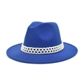 Elegant royal blue wool fedora hat for women with triple-row white pearl decorative band - M(56-58cm) / Sapphire Blue