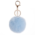 Soft light blue faux rabbit fur pom pom keychain with a polished golden lobster clasp - Light Gold Figure 8 Chain Lobster Clasp / Sky Blue