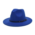 Royal blue wool fedora hat with black leather belt and gold buckle decoration - M(56-58cm) / Sapphire Blue