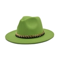 Lime green wool fedora hat with gold chain link and black ribbon band decoration - M (56-58cm) / Fruit Green