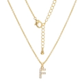 Gold letter F pendant necklace with sparkling white crystals and adjustable chain link - Letter F (XL00063-F)