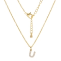 Elegant gold U-letter pendant necklace with shimmering crystal stones on cross chain - Letter U (XL00063-U)