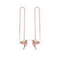 Orecchini a filo con colibrì in oro rosa con cristalli rosa e zirconi verdi - Oro Rosa Pietra Rossa Verde Filo (01#S49)