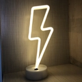 LED neon lightning bolt desk lamp with white base and warm white light glow - Lightning (Warm White) With Base