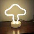 Warm white mushroom neon desk lamp with white cylindrical base and toggle switch - Mushroom (Warm White) With Base