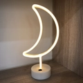 Minimalist moon shaped LED neon light with warm yellow glow and white round base - Moon (Warm White) With Base