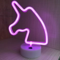 Unicorn LED neon night light with pink glow and a white round base for table decoration - Unicorn (Pink) With Base
