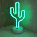 Neon green cactus LED night light with a stable white circular base for desk decor - Cactus (Green) With Base
