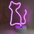 Pink LED neon cat lamp with white round base for bedroom tabletop ambient lighting - Cat (Pink) With Base