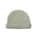 Close-up of sage green ribbed knit texture on a folded winter beanie for kids - Fruit Green
