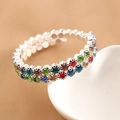 Sparkling double-row multicolored rhinestone bracelet on silver base for women - 2-Row Silver Multicolor Rhinestone (Style 2)