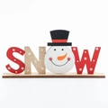 Wooden SNOW letter block with snowman head and red scarf for Christmas desk decor - Snowman (SNOW)
