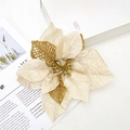 Champagne gold 22cm hollowed Christmas flower with glitter sequins for tree decoration - Gold Glitter Mesh
