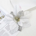 Sparkling silver and white 22cm artificial poinsettia flower for Christmas tree decor - Silver Glitter Mesh