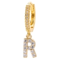 Detailed view of 18k gold plated earring featuring a micro-pave zircon letter R pendant - Letter R / Gold