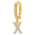 Macro shot of 18k gold-plated letter X earring with pave setting sparkling zircons - Letter X / Gold