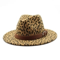 Sombrero Fedora clásico con estampado de leopardo, cinturón de piel sintética y hebilla - M (56-58cm) / Camel