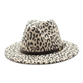 Classic leopard print fedora hat with a wide brim and brown leather band detail - M (56-58cm) / Beige