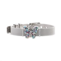 Silver stainless steel mesh bracelet with colorful zircon butterfly charm in a flat lay view - Steel Band + White Gold Butterfly