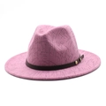 Chapeau fedora en feutre de laine rose avec texture noire et ceinture en cuir marron - M (56-58cm) / Rose