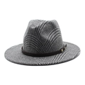 Classic houndstooth wool fedora hat with wide flat brim and leather band with studs - M (56-58cm) / Gray