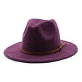 Detail of classic purple and black plaid fedora featuring a brown leather belt buckle strap - M (56-58cm) / Dark Purple