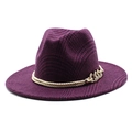 Detail of wool fedora hat with purple plaid pattern and gold chain decoration - M(56-58cm) / Dark Purple