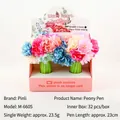 Creative rose-shaped gel pen with green stem and colorful fabric flower top in box - Peony-Black Ink