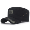 Men's black cotton flat top army cap with U.S. embroidery and military style - Adjustable / Black