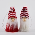 Colgantes de gnomos navideños de felpa con gorros de punto rojos y blancos para decoración - Estilo 2 (2 Piezas - Gnomos Rayados Rojos y Blancos)