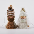 Felt angel doll ornaments with knitted hats and faux fur bodies for Christmas decor - Style 5 (2 Pieces - Brown & White Striped Hat Dolls)
