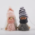 Handmade knitted pink and grey felt angel doll ornaments with fluffy plush bodies - Style 4 (2 Pieces - Pink & Grey Striped Plush Dolls)