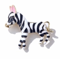 Detailed close-up of a zebra brooch with black and white enamel and golden metal outlines - Zebra Shape (xz4632)