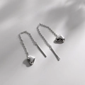 Eleganti orecchini lunghi in argento S925 con cuore a catena e pendente minimalista - Argento