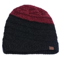 Bonnet d'hiver en chenille rayée pour hommes avec doublure polaire épaisse et logo en cuir - Taille Unique (56-60cm) / Rouge et Noir