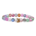 Bracciale di perle di pietra di luna smerigliata arcobaleno con ciondolo a corona d'oro - Oro / Zircone Bianco / Piccola Corona