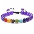 Adjustable amethyst bracelet with seven chakra natural stones and braided cord - Purple Ore with 7 Chakra Adjustable Braided Bracelet