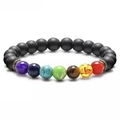 Adjustable seven chakra energy bracelet with matte black onyx beads and natural stones - Matte Black Beads with 7 Chakra Elastic Bracelet