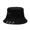 Sombrero de pescador negro en algodón con anillos de plata y remache estilo punk - M (56-58cm) / Negro