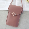 Crossbody phone bag in dusty rose matte leather with heart-shaped gold buckle - Deep Pink