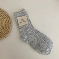 Thick grey cable knit wool socks for women with vintage minimalist textile brand label - Light Gray