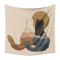 Bohemian tapestry featuring artistic cat silhouettes with starry mountain landscape print - 73X95CM Brushed Style / Mld (32)-Cat Sun Moon Mountain