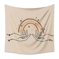 Bohemian tapestry featuring a rainbow and celestial hand motif on beige background - 73X95CM Brushed Style / Mld (42)-Rainbow Holding Hands