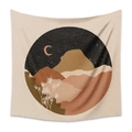 Tapiz de pared bohemio minimalista con patrón de montaña y luna en tela beige - 73X95CM Estilo Cepillado / Mld (51)-Montaña Noche Estrellada
