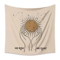 Tapiz de pared beige con diseño de sol y estrellas y texto No Risk No Magic - 73X95CM Estilo Cepillado / Mld (53)-Manos Sol Luna