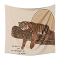 Bohemian tapestry with vintage tiger illustration and motivational quote in beige fabric - 73X95CM Brushed Style / Mld (54)-Lying Tiger