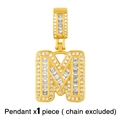 Macro view of gold-plated letter M pendant with pavé cubic zirconia, excluding chain - Gold Letter M Pendant (No Chain)