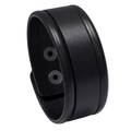 Bracciale largo in pelle nera minimalista con doppi bottoni a pressione in metallo - Fila singola / Nero