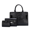 Juego de 3 bolsos negros con letras en relieve, incluye un bolso grande y carteras - Negro Bolso de Mano Cartera y Billetera