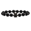 Bracelet couronne en perles de pierre noire mate avec breloques micro-pave sur fond blanc - Noir Mat Couronne G